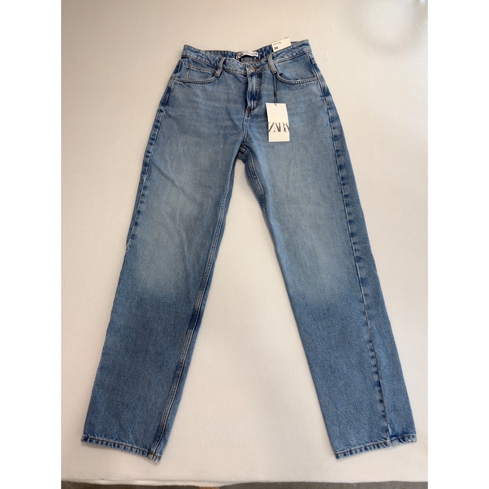 Zara Relaxed Rigid Jeans Size‎ 2 Blue Minimalist Streetwear